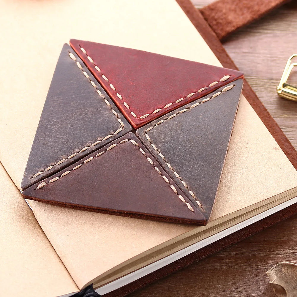 Handcrafted Vintage TRIANGLE Corner Leather Bookmarks (2-pack)