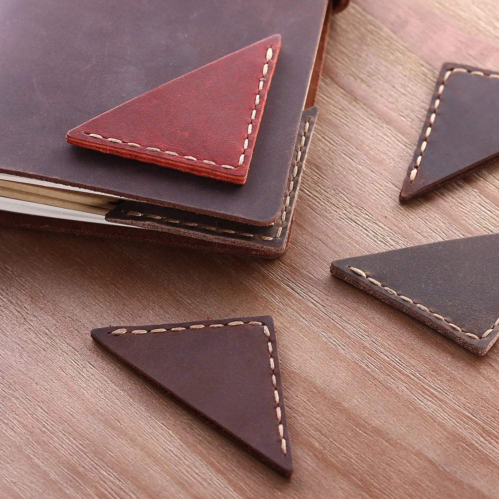 Handcrafted Vintage TRIANGLE Corner Leather Bookmarks (2-pack)