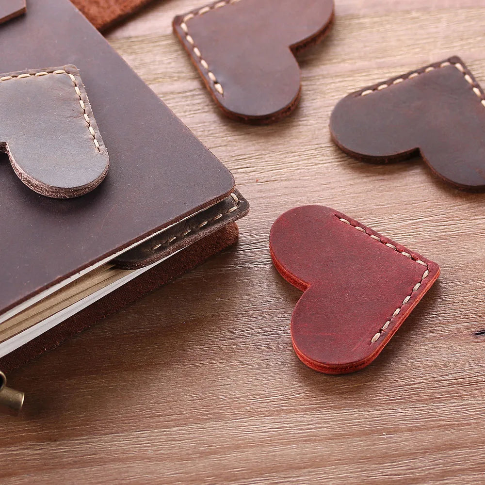Handcrafted Vintage HEART Leather Bookmarks (2-pack)