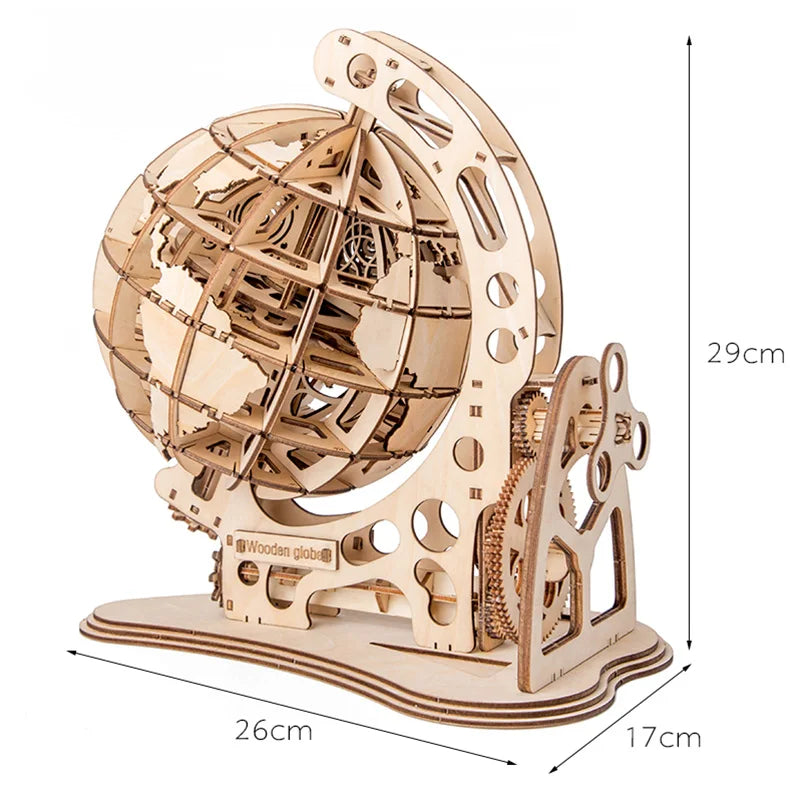 Wooden Globe with Gears 3D Puzzle