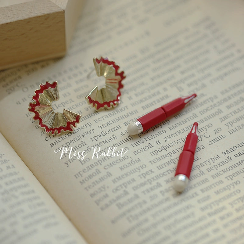 Fun and Unique Oil Drop Red 925 Silver Pencil Stud Earrings