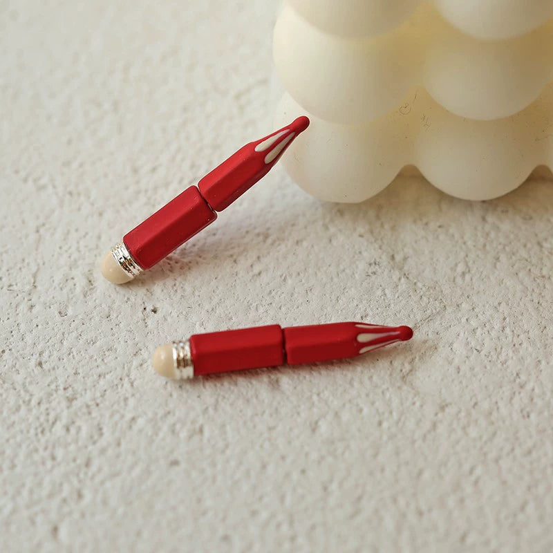 Fun and Unique Oil Drop Red 925 Silver Pencil Stud Earrings