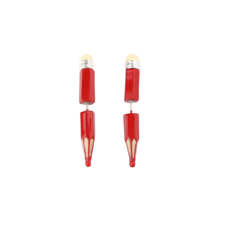 Fun and Unique Oil Drop Red 925 Silver Pencil Stud Earrings