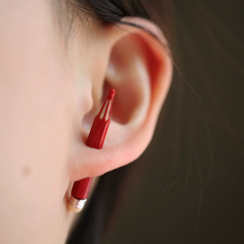 Fun and Unique Oil Drop Red 925 Silver Pencil Stud Earrings