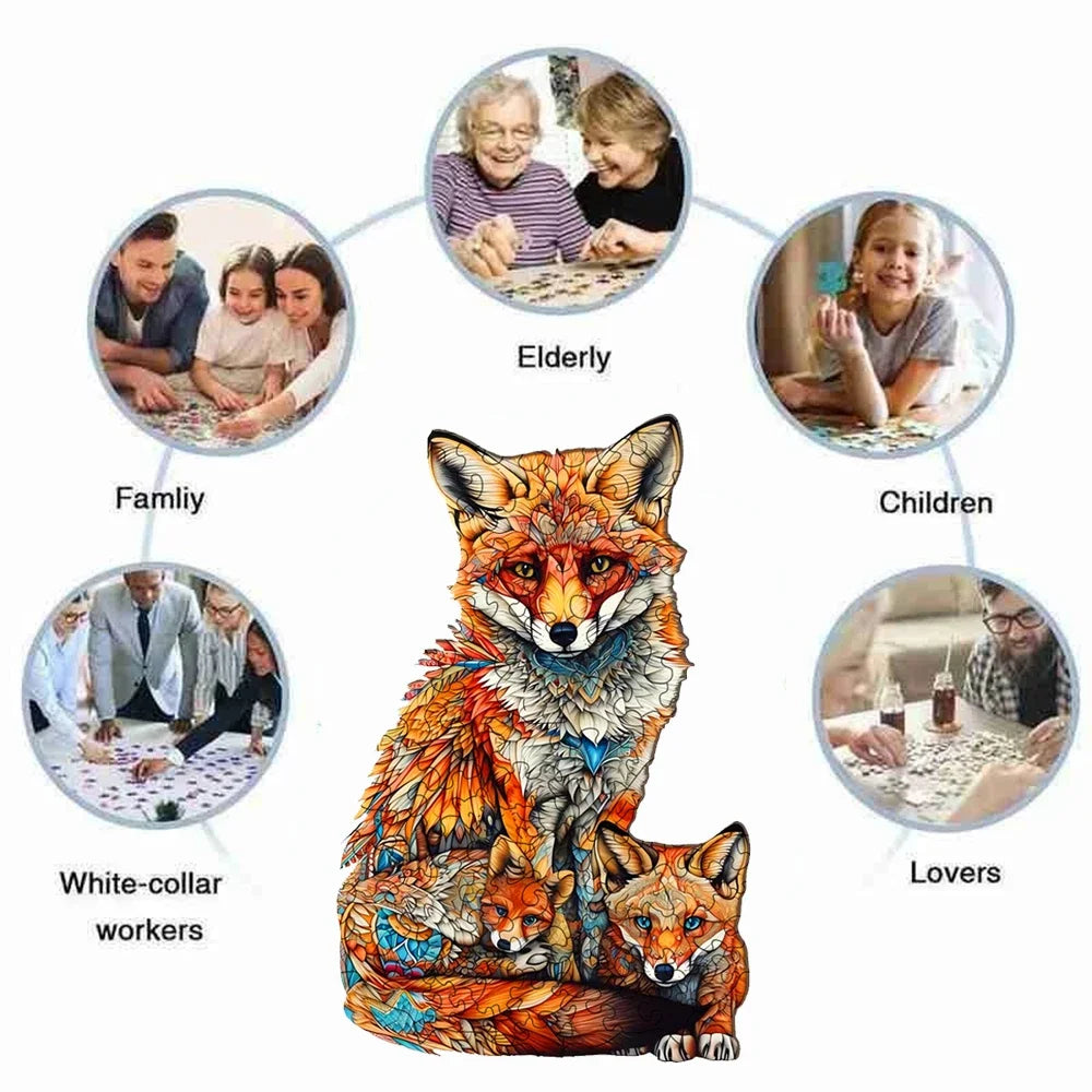Wooden Jigsaw Puzzle: Fox and Babies