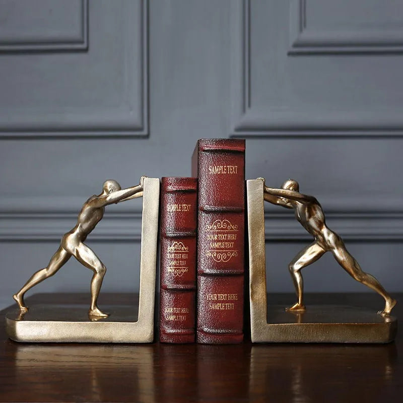 European Style Creative Bookends Home Decoration Crafts Desk Bookshelf Bookcase Ornaments People Book Push Figurines Miniatures