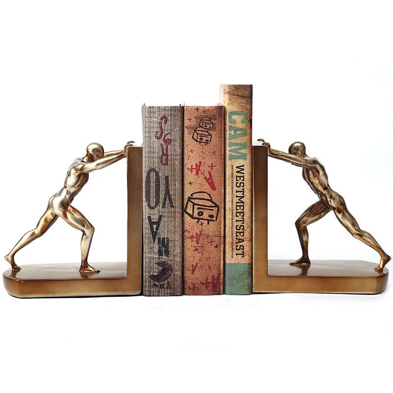 European Style Creative Bookends Home Decoration Crafts Desk Bookshelf Bookcase Ornaments People Book Push Figurines Miniatures