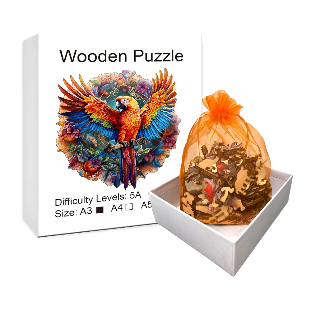 Wooden Jigsaw Puzzle: Scarlet Macaw Parrot
