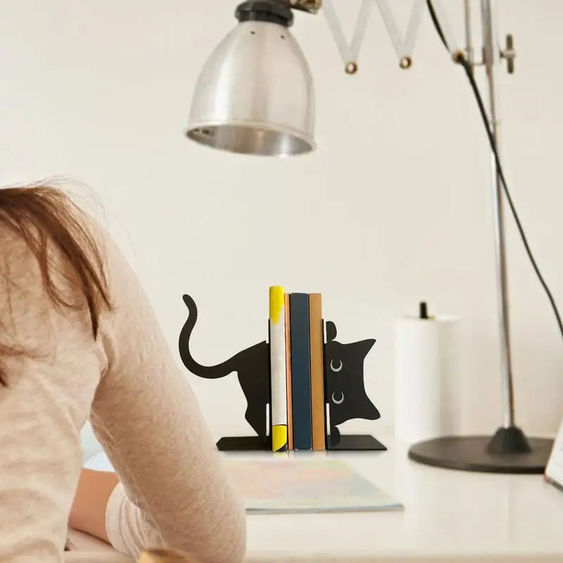 Cute Cat Bookends Metal Bookends Book Holders for Shelves Book Ends Bedroom Library Office School Book Desktop Organizer Gift