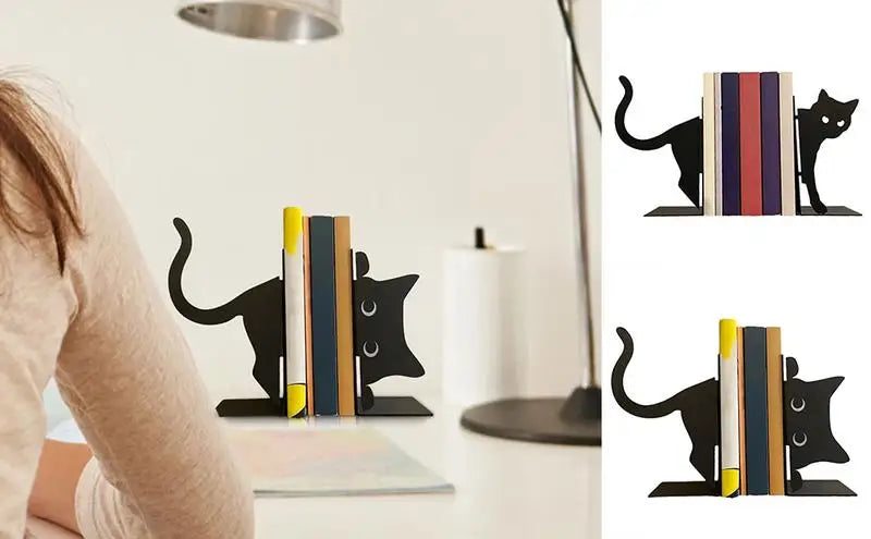 Cute Cat Bookends Metal Bookends Book Holders for Shelves Book Ends Bedroom Library Office School Book Desktop Organizer Gift