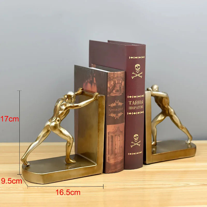 European Style Creative Bookends Home Decoration Crafts Desk Bookshelf Bookcase Ornaments People Book Push Figurines Miniatures