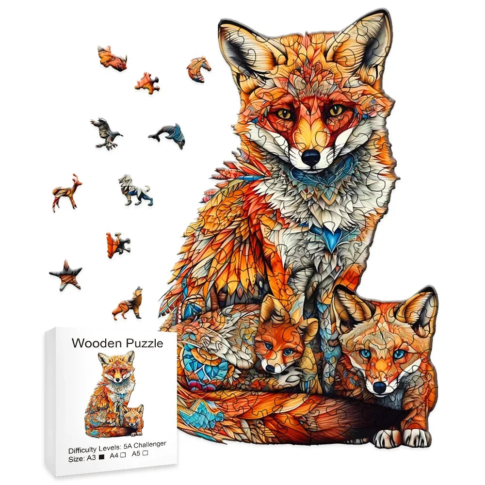 Fox and Babies Animal Wooden Puzzle