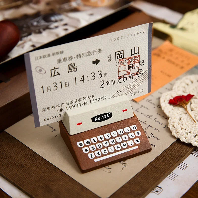 Vintage Typewriter Shape Card Holder Wooden Memo Clips Photocard Holder Kawaii Messege Note Display Stand Office Desk Organizer
