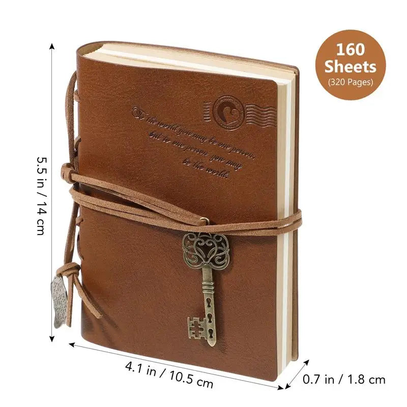 Classic Retro Vintage Style PU Cover String Key Bound Blank Notebook Notepad Travel Journal Diary Sketchbook (Coffee)