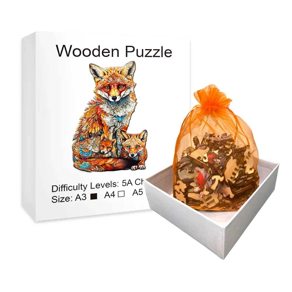 Wooden Jigsaw Puzzle: Fox and Babies