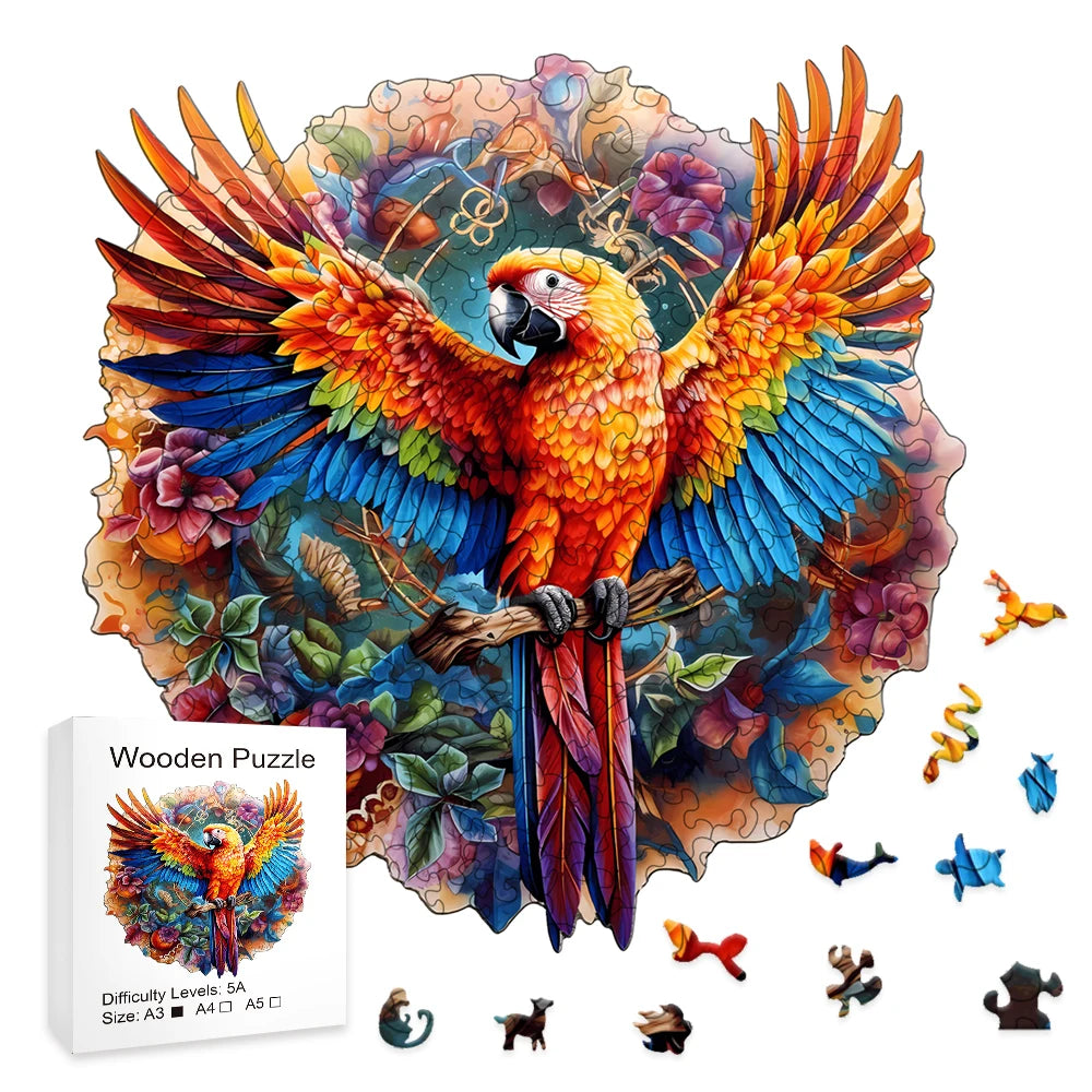 Wooden Jigsaw Puzzle: Scarlet Macaw Parrot