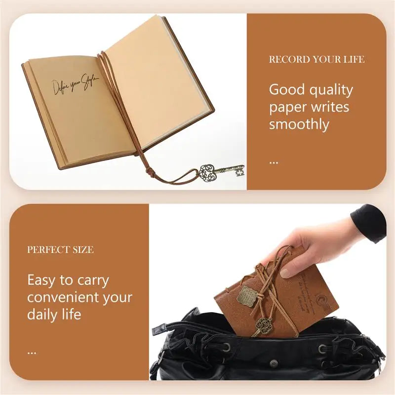 Classic Retro Vintage Style PU Cover String Key Bound Blank Notebook Notepad Travel Journal Diary Sketchbook (Coffee)