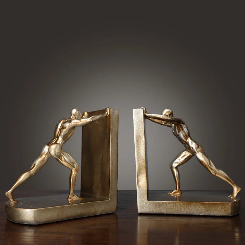 European Style Creative Bookends Home Decoration Crafts Desk Bookshelf Bookcase Ornaments People Book Push Figurines Miniatures