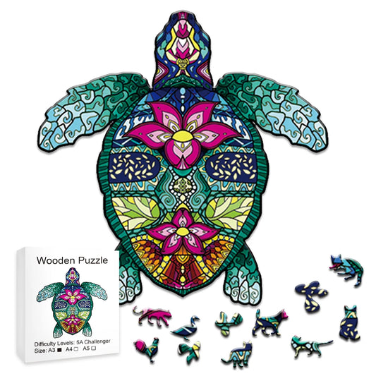 Wooden Jigsaw Puzzle: Stained Glass Turtle