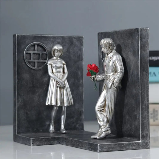 2Pcs Bookends Resin Banksy Book Ends Bookshelf 3D Figure Mold Books End Miniature Figurine Decorative Book Holder sujetalibros