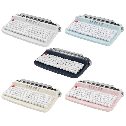 BT5.0 Wireless Keyboard Office Typewriter Mechanical Feel Tablet Universal Fashion Retro Round Keycap Notebook Keyboard
